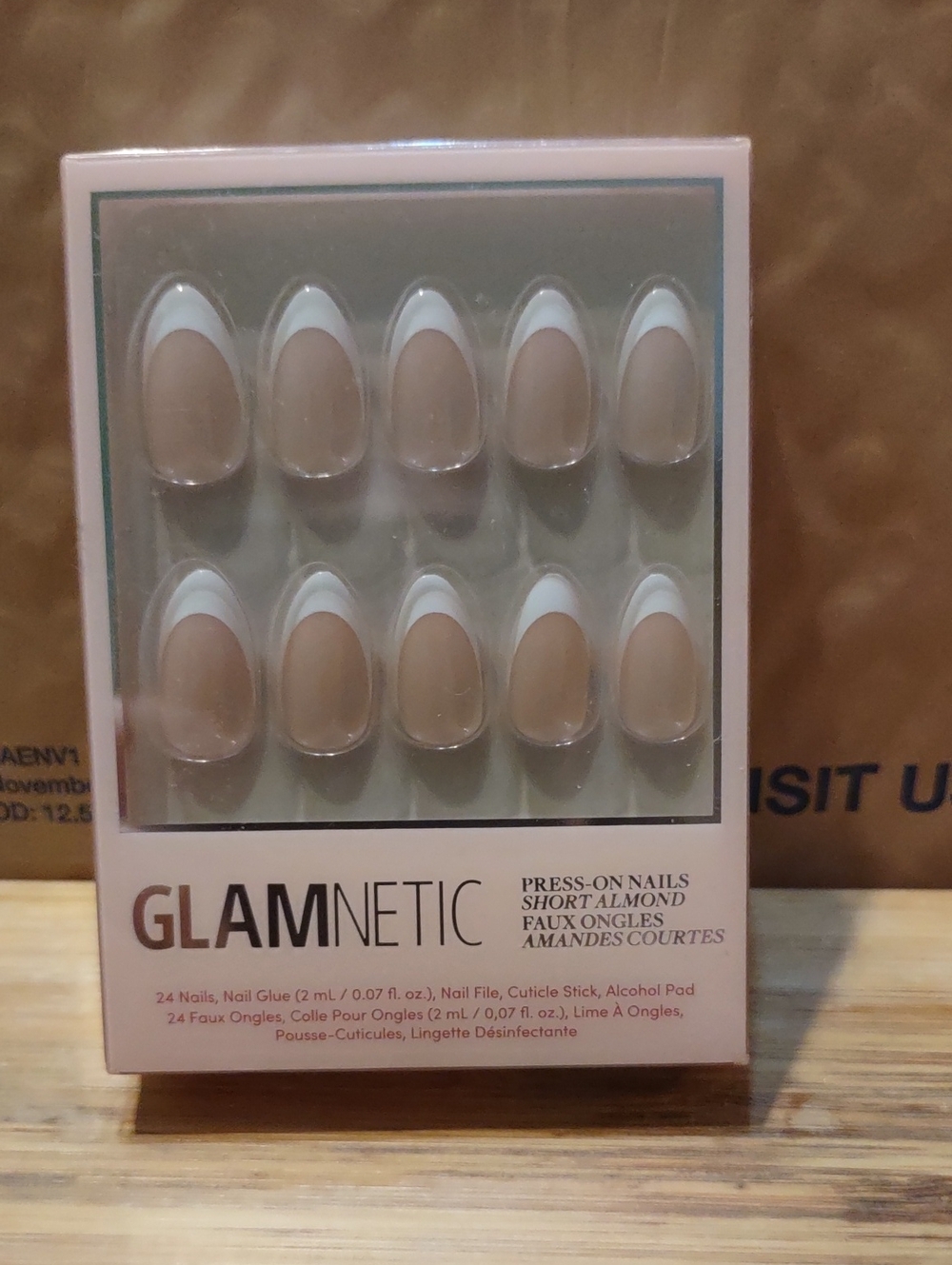 3 For $12.00 Glamnetic Short Almond Press-On Nails - Nude with White Tips